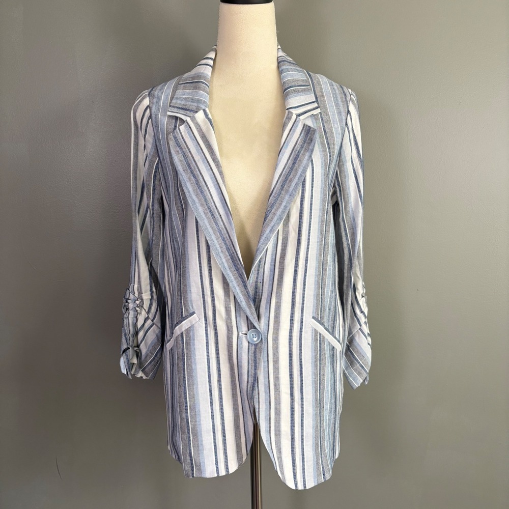 NWT Drew Striped Linen Blazer‎ S Bows Coastal Preppy Nautical Breezy Lightweight